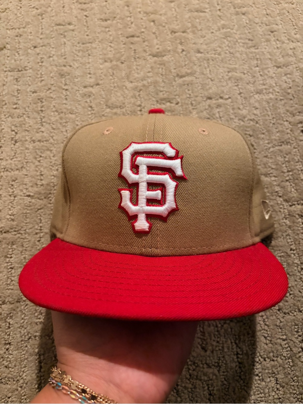 New Era San Francisco SF Logo Two-Tone Tan & Red Snapback Hat